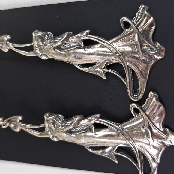 Hand Crafted Jewelry - Sterling Silver Art Nouveau Lady Dangle Earrings